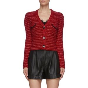 Self Portrait Wool Melange Knit Cardigan in Red